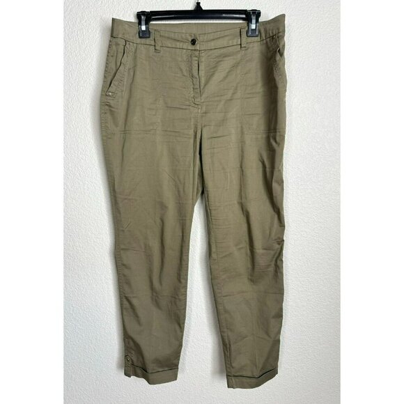 Chicos Ankle Pants 1.5 Size 10 Green Flat Front Pockets Lightweight Solid Olive - Picture 1 of 12